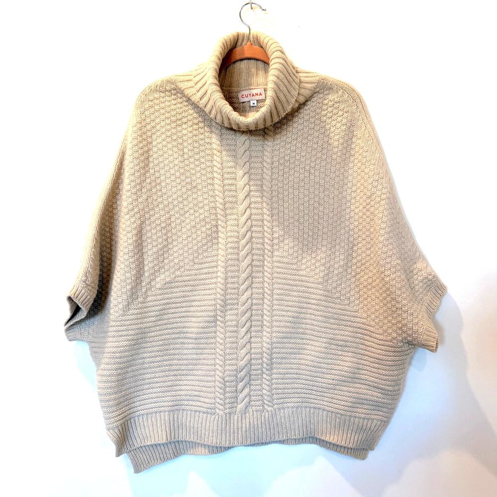 Cuyana Wool Cashmere M Short Sleeve turtleneck sweater oversized cream poncho